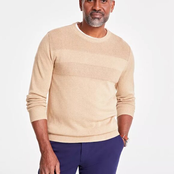 Club Room Textured Cotton Crewneck Sweater Tan NWT - Picture 3 of 11